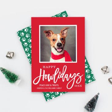 modern red green happy howlidays puppy dog photo holiday invitations