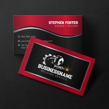 modern red metallic welding fabricator contractor business invitations
