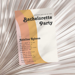 Small Modern Retro 70's Rainbow Bachelorette Party Invitation Front View