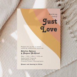 Small Modern Retro 70's Rainbow Just Love Wedding Invitation Front View