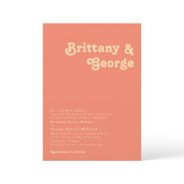 Small Modern Retro | Coral Traditional Wedding Invitation Front View