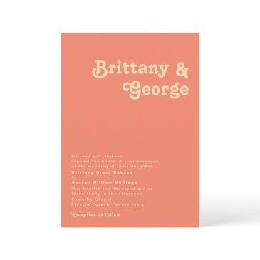 modern retro | coral traditional wedding invitation