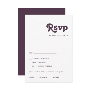 modern retro | dark purple menu choice rsvp invitations