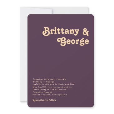 modern retro | dark purple rounded corner wedding invitation