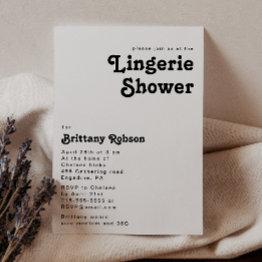 Small Modern Retro Lettering Lingerie Shower Invitation Front View