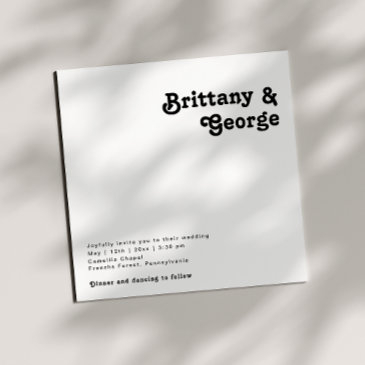 modern retro lettering square wedding invitation