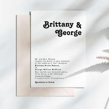 modern retro lettering traditional wedding invitation