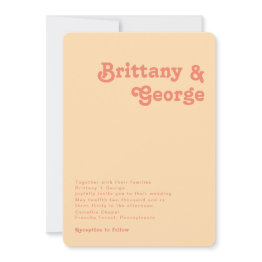 Small Modern Retro | Orange Cream Rounded Corner Wedding Invitation Front View