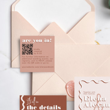 modern retro pale terracotta rsvp qr code invitations
