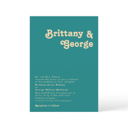 Small Modern Retro | Teal Traditional Wedding Invitation Front View