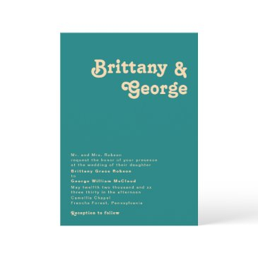 modern retro | teal traditional wedding invitation