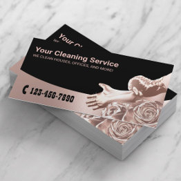 Small Modern Rose Gold Floral House Cleaning Service Business Invitations Front View