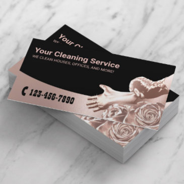 modern rose gold floral house cleaning service business invitations
