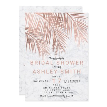modern rose gold palm tree marble bridal shower invitation