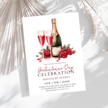 modern rose wine champagne galentine's day party invitation