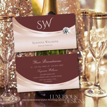 modern rosegold wine red with monogram and diamond business invitations