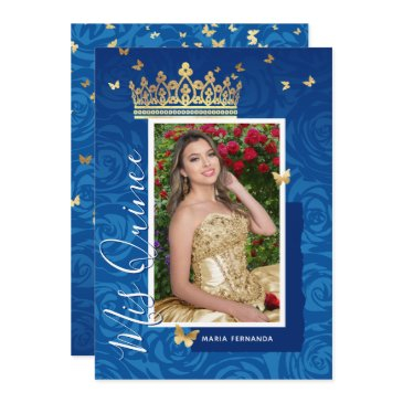 modern royal blue gold elegant photo quinceanera invitation
