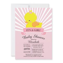 Small Modern Rubber Duck Girls Baby Shower Invitation Front View