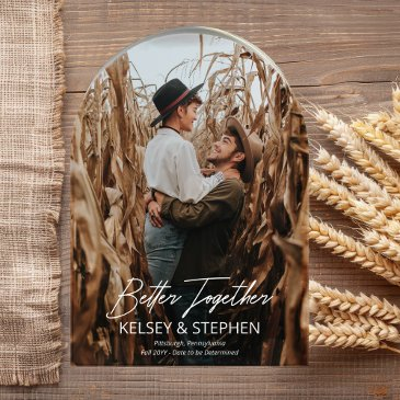modern rustic better together photo save the date acrylic invitations