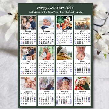modern sage green 2025 calendar 12 photo collage holiday invitations
