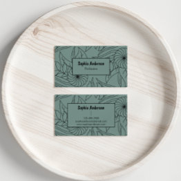 Small Modern Sage Green Business Invitations With Floral Line Front View