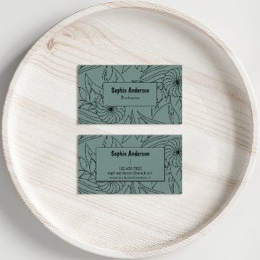modern sage green business invitations with floral line