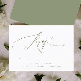 Small Modern Sage Green White Simple Wedding Rsvp Invitations Front View
