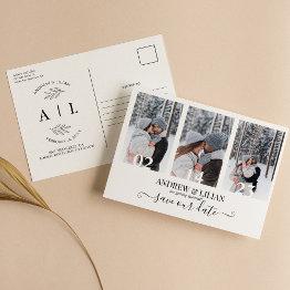 Small Modern Save The Date Monogram Photo Collage Simple Postinvitations Front View