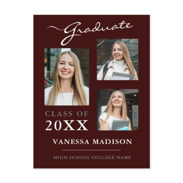 modern script burgundy graduate announcement postinvitations