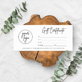 Small Modern Script Business Gift Certificate With Logo Front View