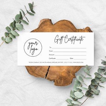 modern script business gift certificate with logo