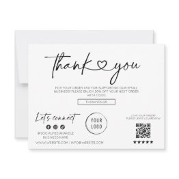 Small Modern Script Business Heart Font Thank You Invitations Front View