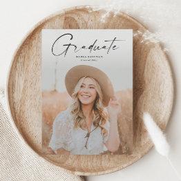 Small Modern Script Graduate Photo Graduation Invitation Front View