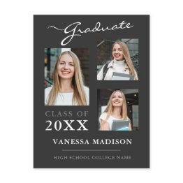Small Modern Script Gray Graduate Announcement Postinvitations Front View