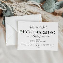 Small Modern Script Greenery Housewarming Party Invitation Front View