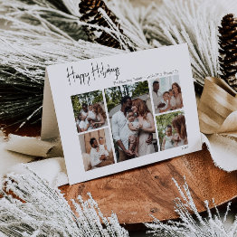 Small Modern Script Happy Holidays Folded Five-photo Holiday Invitations Front View