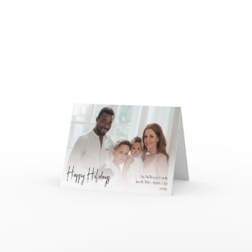 modern script happy holidays folded full photo holiday invitations