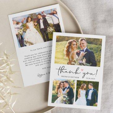 modern script love heart wedding photo collage thank you invitations