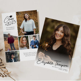 Small Modern Script Name Class 6 Photo Black Graduation Announcement Front View