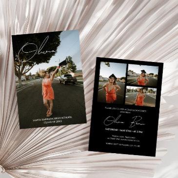 modern script photo collage graduation party invitation