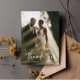 Small Modern Script Photo Wedding Thank You Postinvitations Front View