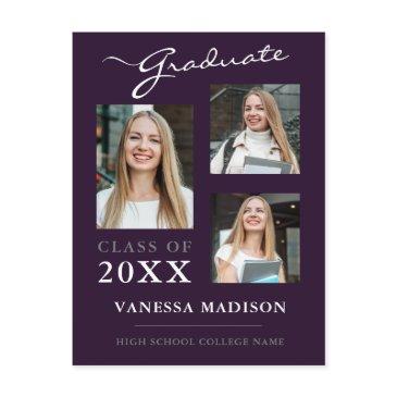modern script purple graduate announcement postinvitations