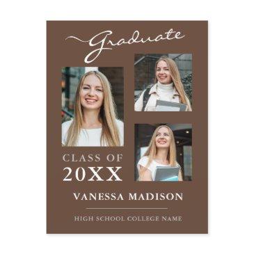 modern script tan brown graduate announcement postinvitations