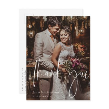 modern script wedding photo thank you postinvitations