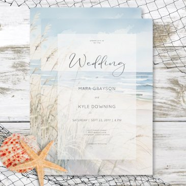 modern seaside watercolor beach wedding invitation