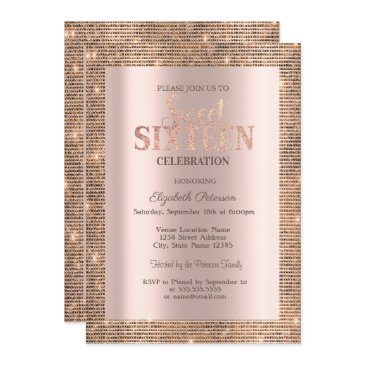 modern sequins frame rose gold sweet 16 invitation