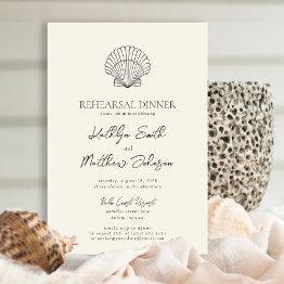 Small Modern Shell Beach Ocean Rehearsal Dinner Invitation Front View
