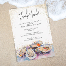Small Modern Shuck Yeah Summer Oyster Roast Party Pastel Invitation Front View