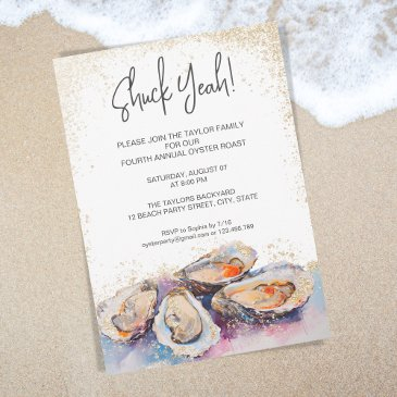 modern shuck yeah summer oyster roast party pastel invitation