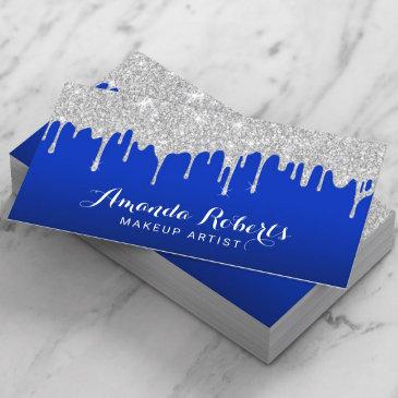modern silver drips elegant royal blue salon spa business invitations